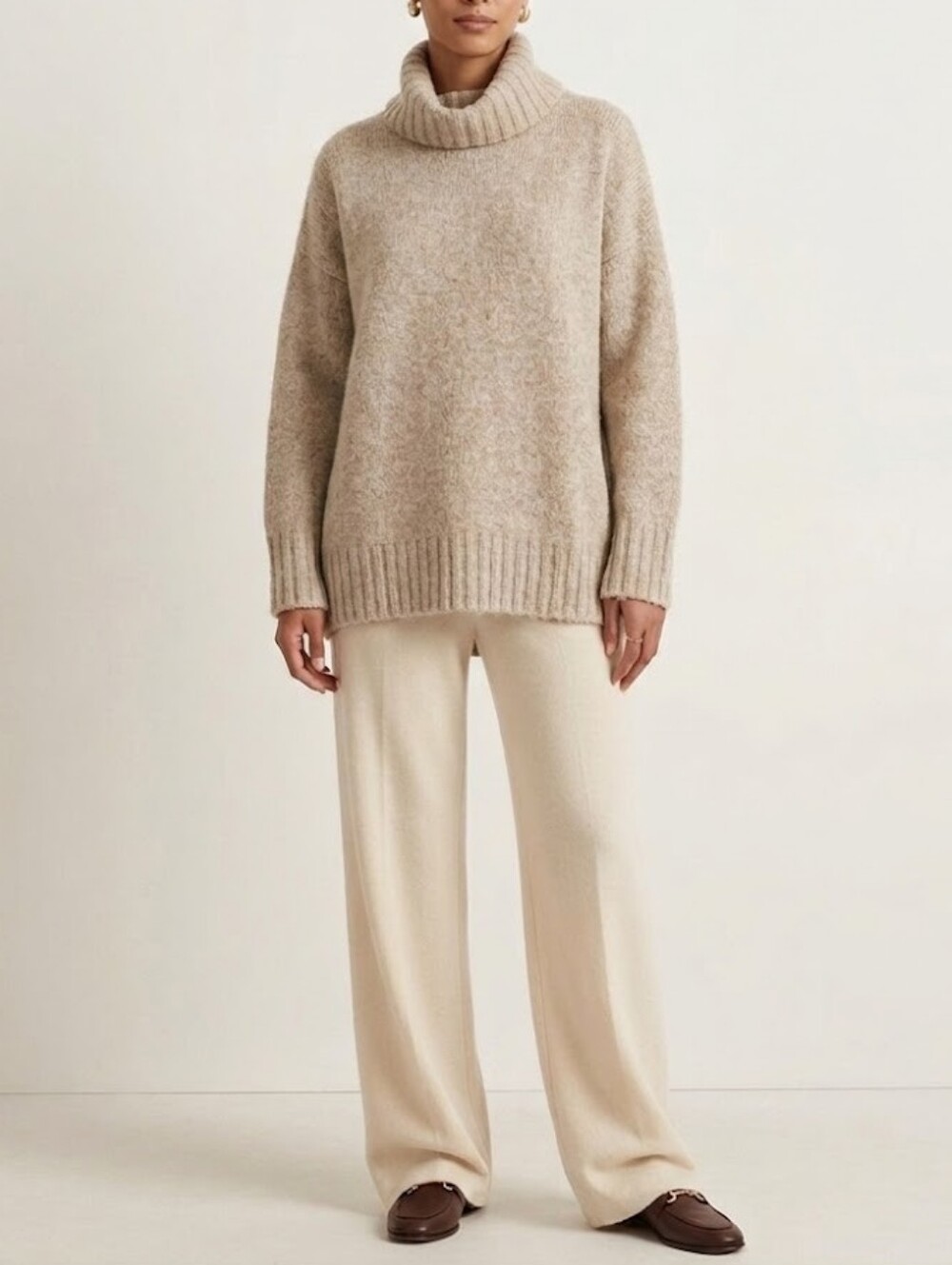 RUTI Cozy Oversized Wool Blend Turtleneck Sweater In Taupe Size Small